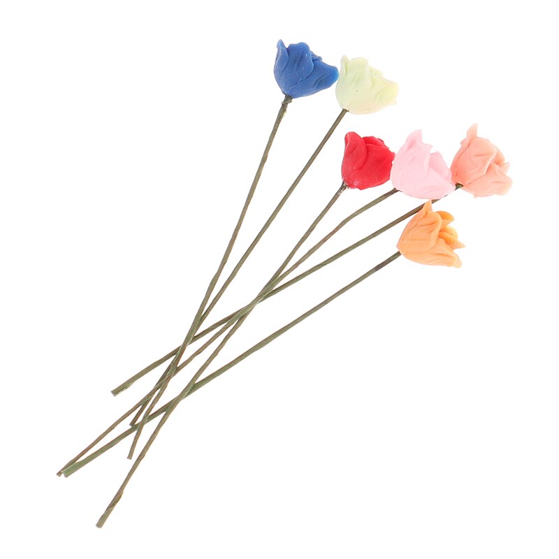 5Pcs 1:12 Dollhouse Miniatuur Simulatie Planten Multi-Kleur Rose Bloemen Model Meubels Home Garden Decor Accessoires
