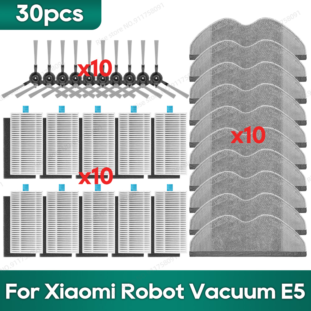 Compatível com os acessórios de reposição do Xiaomi Robot Vacuum E5, Filtro de Mop, Escova Lateral, Pano de Limpeza.: Luz amarela