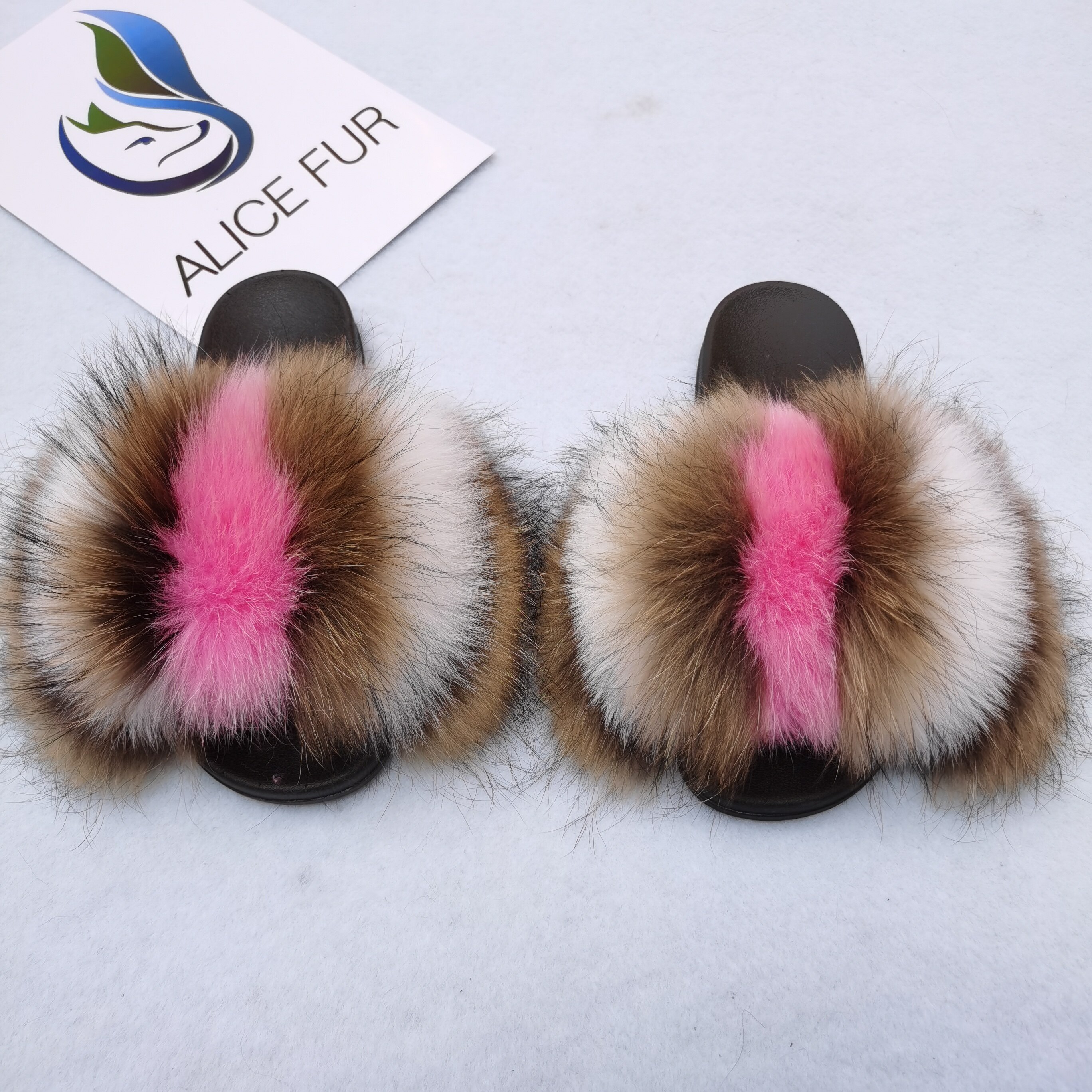 Factory Supply Handgemaakte Bont Slides Wasbeer Vos Glijbaan Vendor Custom Logo Pluizige Echt Slipper: 15