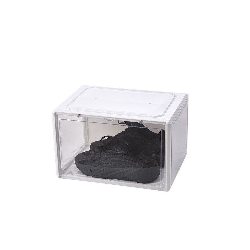 Set up shoe box, clear basketball shoe box, display shoe cabinet, shoe flip box acrylic organizer: white magnetic