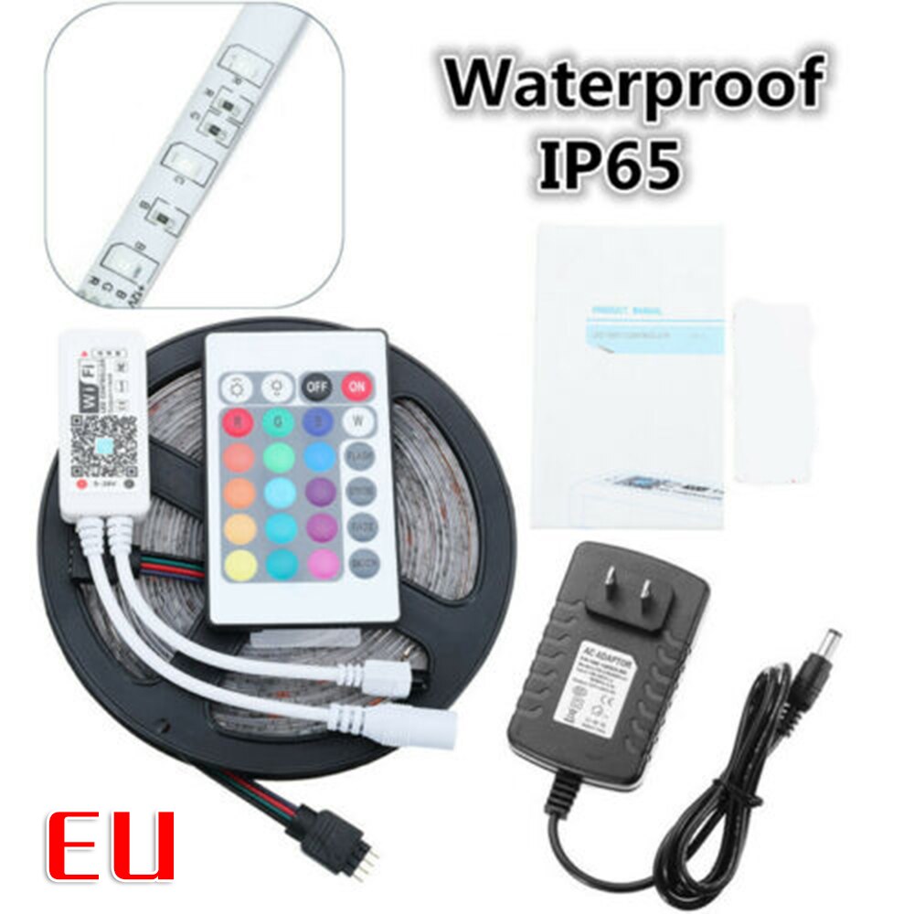 5m rgb 300 led slimme thuis wifi strip licht app-bediening waterdichte lamp voor alexa led-lichtstrip met wifi-controller lichtstrip: Waterdicht  ip65 eu