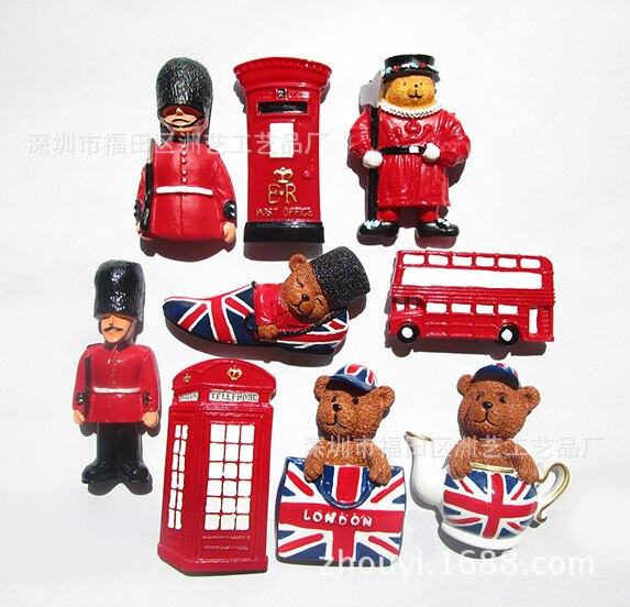 Aimant de réfrigérateur anglais, Bus de londres, soldat britannique, ours mignon, cabine téléphonique, Souvenir touristique, autocollants de réfrigérateur stéréo en résine