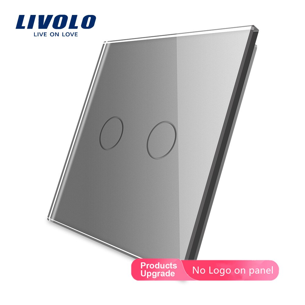 Livolo, cristal de perla blanco de lujo, estándar de la UE, Panel de cristal individual para 2 entradas, Interruptor táctil de pared, VL-C7-C2-11 (7 colores): Grey