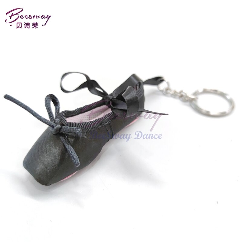 Mini danser satin ballet nøglering lilla ballet tå nøglering ballet sko nøglering dans lille værktøj til piger: Størrelse b sort