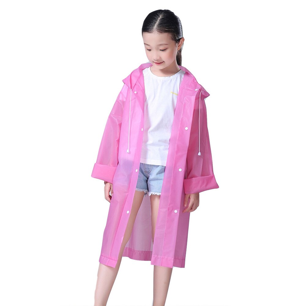 Sommer 3-10 år børn hætteklædt regnfrakke børnetæt vandtæt støvtæt gennemskinnelig regnfrakke piger trenchcoat børnetøj  d30: Lyserød