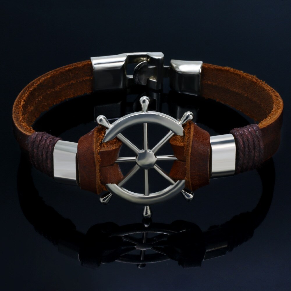 2021High Vintage Rudder Charm Personalit Leather Woven Anchor Bracelet for Men Rope Bracelets Bangles pulseira masculina