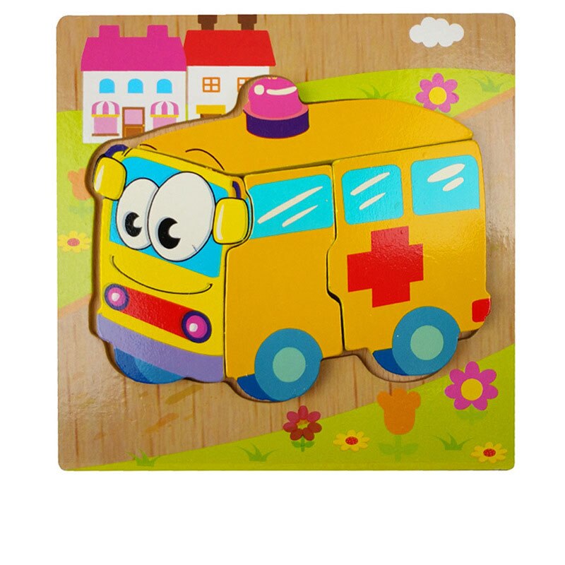 3D Wooden Puzzle Cartoon Animal Traffic Cognition Jigsaw Colorful Early Educational Toys For Children Kids Baby: K