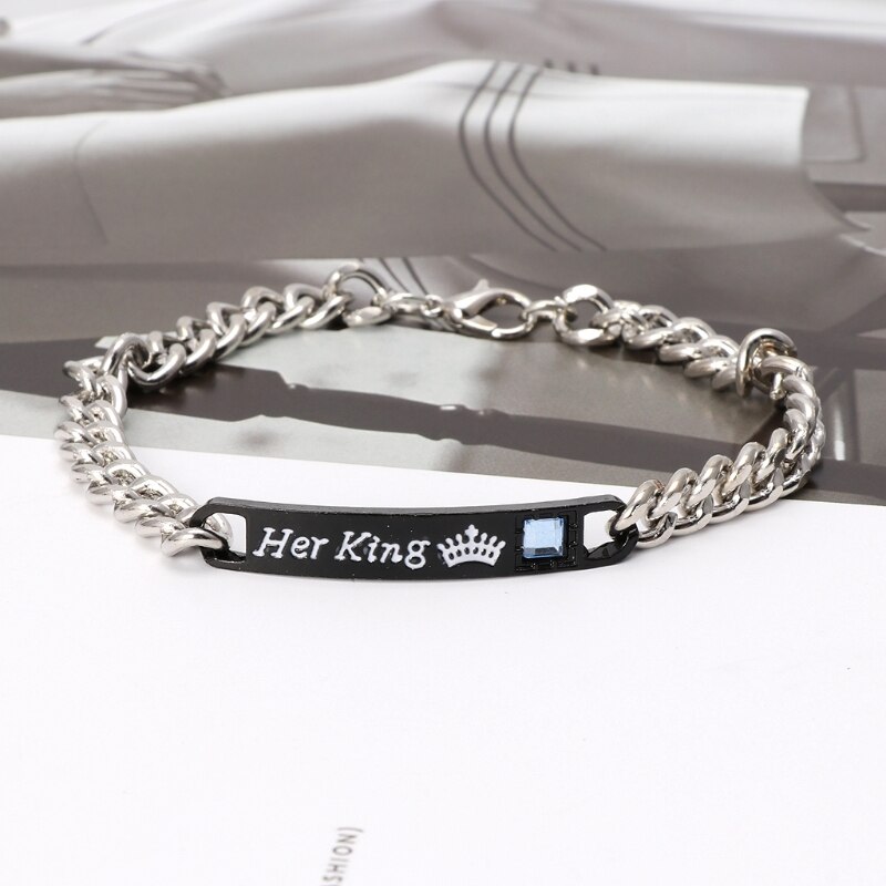 2Pcs Jewely His Queen Her King Black Rose Gold Color Women's Male Chain Crystal Couple Bracelet