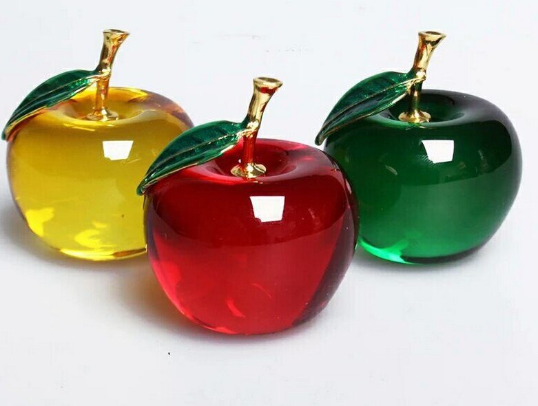 1pc glänsande kristall äpple glas pappersvikt frukt konst konst & samling souvenir hem bröllop dekoration  lh 003