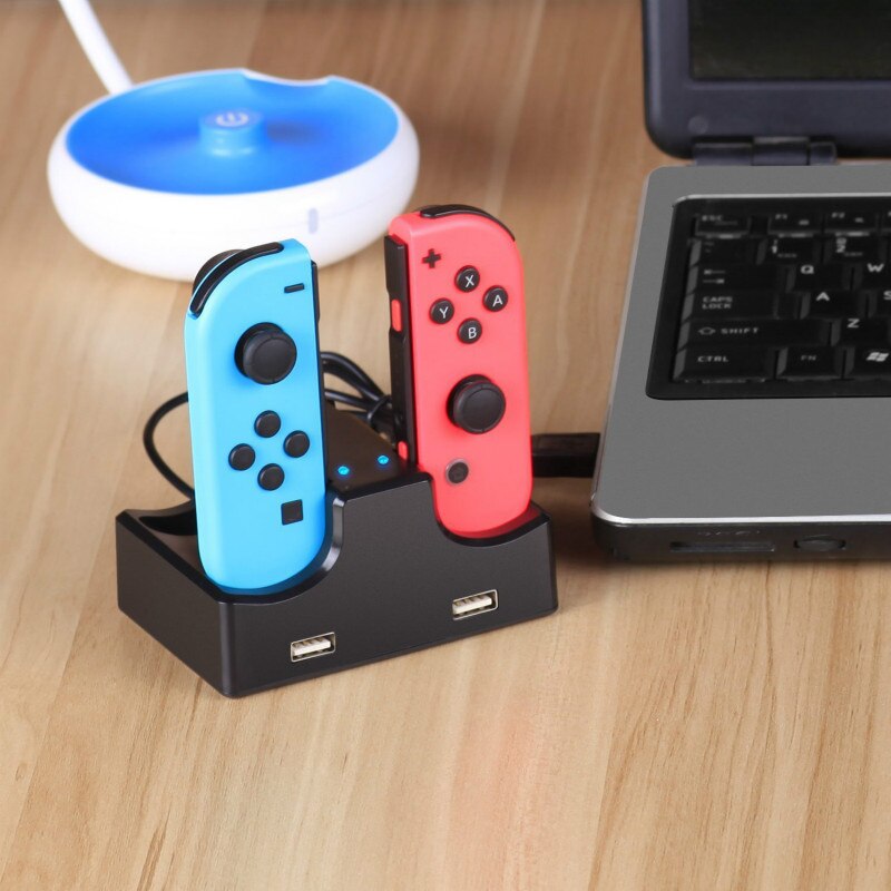 6-in-1 USB Laadstation voor Nintendo Switch Joy-Con Controllers - 80cm USB Kabel