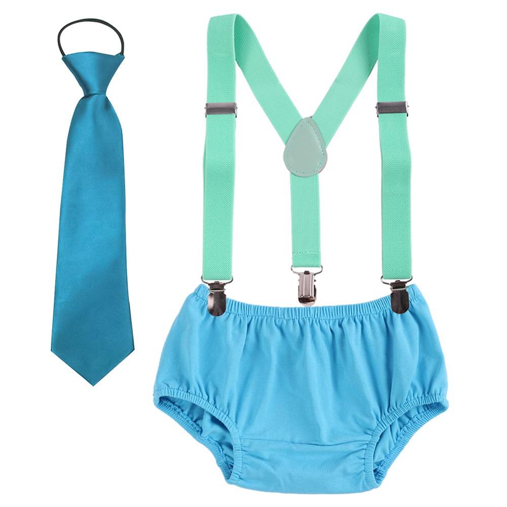 Vêtements pour bébé garçon et fille, tenue de fête d'anniversaire, short à bretelles et cravate, mignon, 3 pièces, pour séance Photo: Sky Blue C