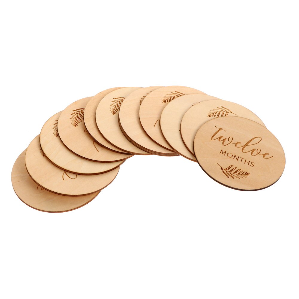 12Pcs Wooden Baby Milestone Double Sided Discs Baby Monthly Milestone Ornament: Default Title