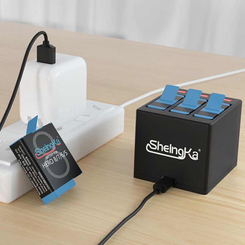 Original SheIngKa Hero8/7/6/5 Smart IC Battery+3 Slot Storage Charger For GoPro Hero 5 6 7 Hero 8 Black Battery Accessories