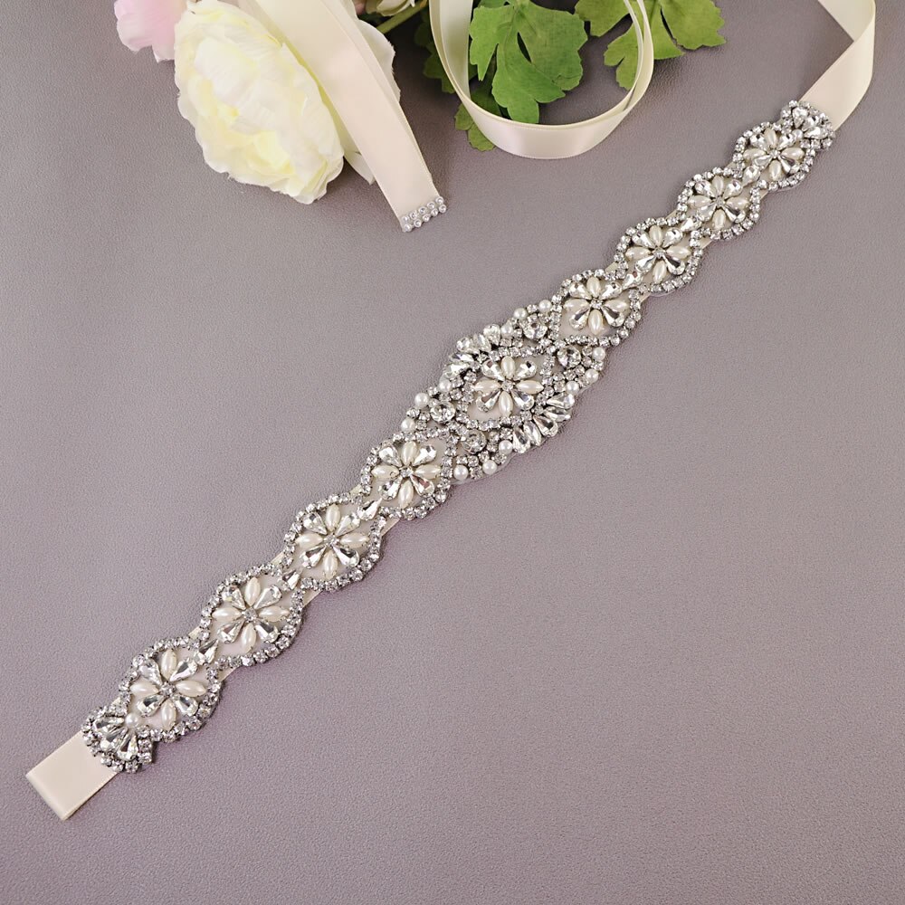 S161-S Luxe Bruid Jurk Riemen Met Strass Bruids Bruiloft Accessoires Riem Voor Vrouwen Trouwjurk Parel Riem Formele Riemen: Ivory