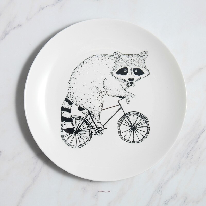 Ceramic 8 Inch Cartoon Plate 4 Patterns Available Simple Dish Dinner Plates Porcelain Dishes Sushi plate Rice Noodle Dinnerware: Design 3