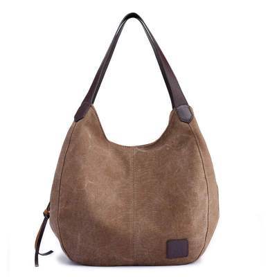 Women's One-shoulder Handbag All-match Simple Literary Fan Female Bag Student Shopping Bag Casual Canvas Bag: Brown