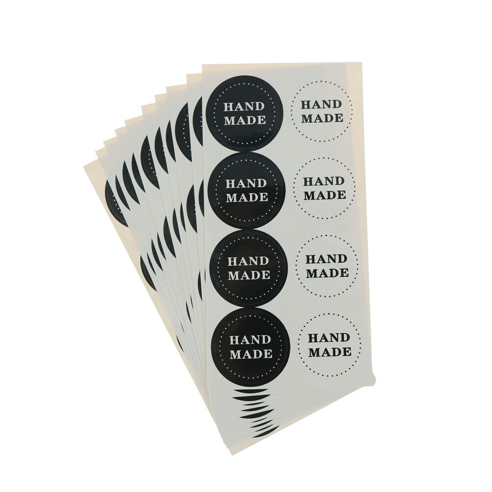 80pcs Round Handmade White and Black Paper Sticker for Handmade Product DIY Paper Label Seal Sticker Dia 4cm