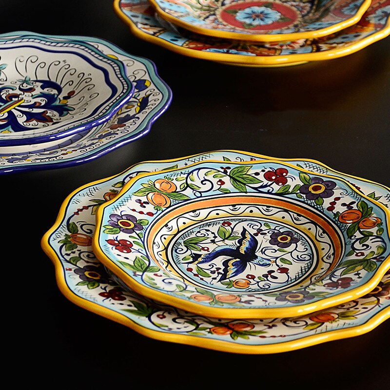 Vajilla de cerámica de estilo étnico, decoración Bohemia para el hogar, postre europeo Irregular, platos de fruta, ensaladas grandes, carne, navidad