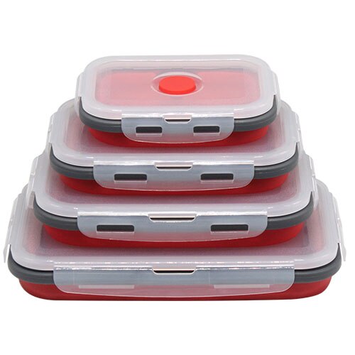 4 stuks Siliconen Vouwen Bento Box Inklapbare Draagbare Lunchbox voor Voedsel Servies Voedsel Container Voedsel Kom Voor Kinderen: Red Black Lunch Box