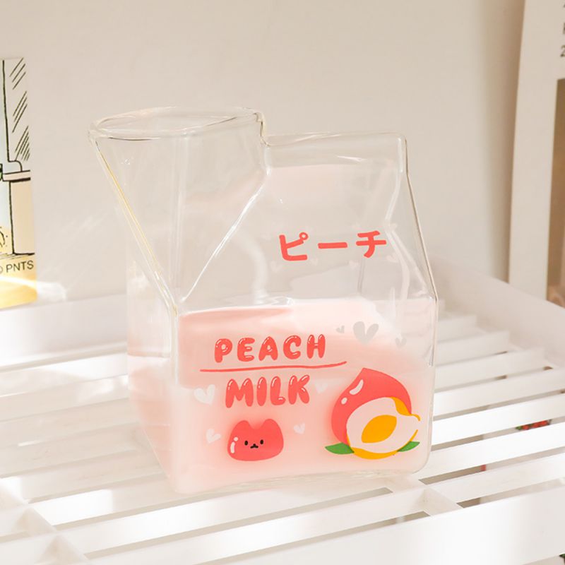 380ml Square Milk Glass Milk Box Glass Mug Transparent Milk Box Cup Square Bottom for Anti-slip Heat Resistant Kitchen Drinkware