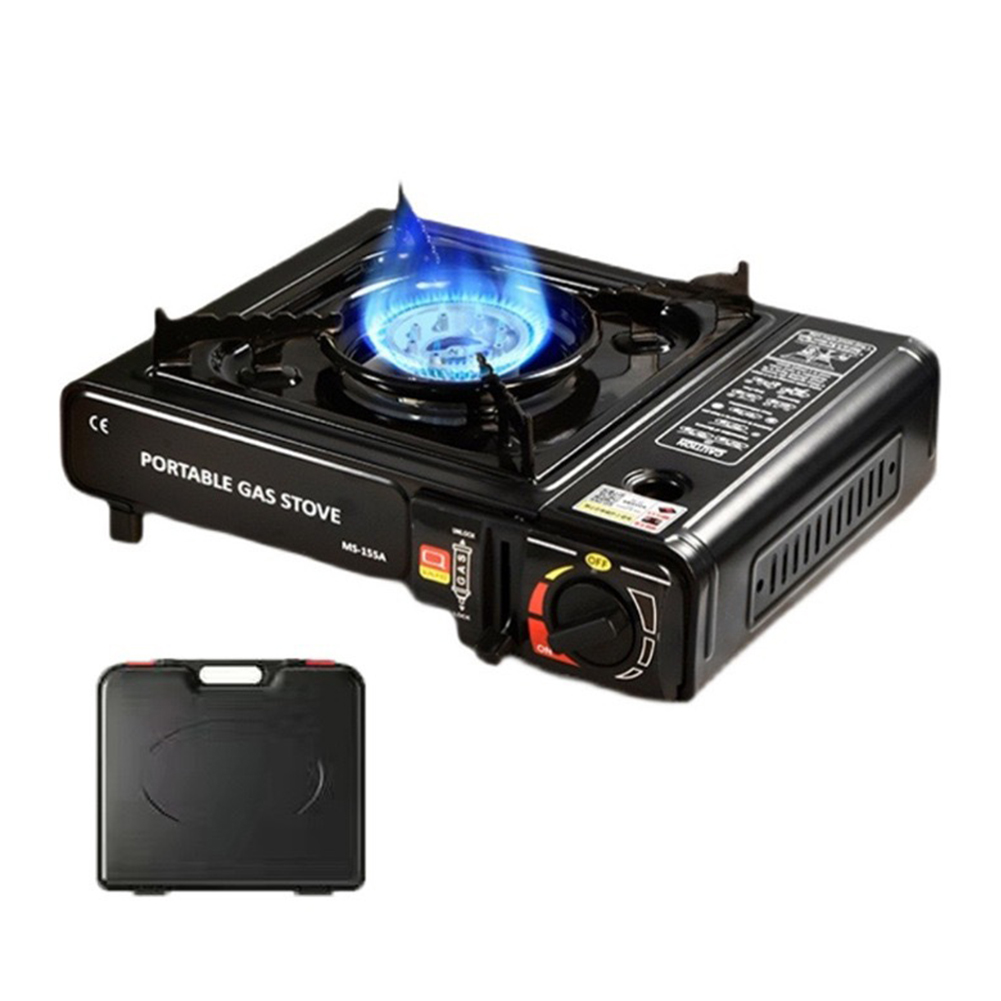 Campingkomfur automatisk tænding stor ildkraft vindtæt kassetteovn legering dobbelt anvendelse bærbar gaskomfur til camping vandreture: Grå