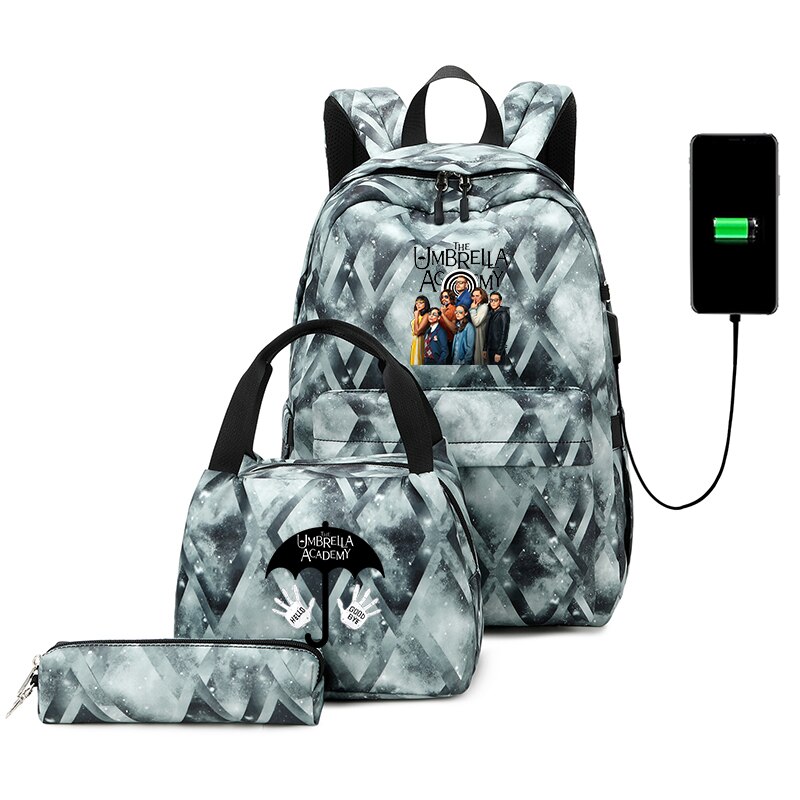 Mochila escolar para adolescentes y hombres, de viaje con carga USB morral, informal, para libros, 3 unids/set por Set: 017