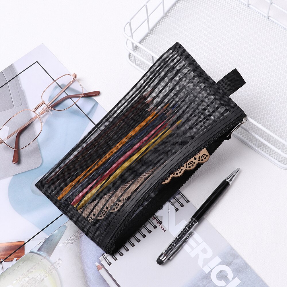 Trasparente Della Maglia sacchetto di Nylon Del Sacchetto Delle Donne Del Sacchetto Della Chiusura Lampo di Cancelleria Semplice Trucco Cosmetico di Immagazzinaggio Del Sacchetto Portatile di Viaggio Make up Organizer