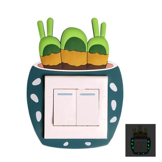 3D Cartoon Plant Vorm Fluorescerende Siliconen aan-uit Schakelaar Muurstickers Kids Kamers Lichtgevende Lichtschakelaar Outlet Behang: green