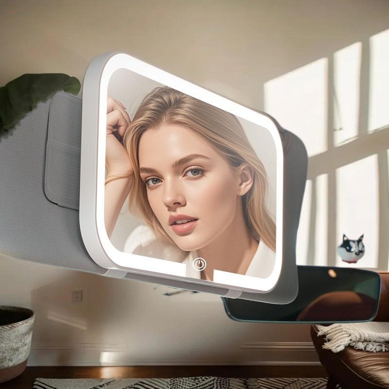 High-Definition make-upspiegel met LED-verlichting voor autozonneklep, oplaadbaar invullicht, universele pasvorm, één stuk
