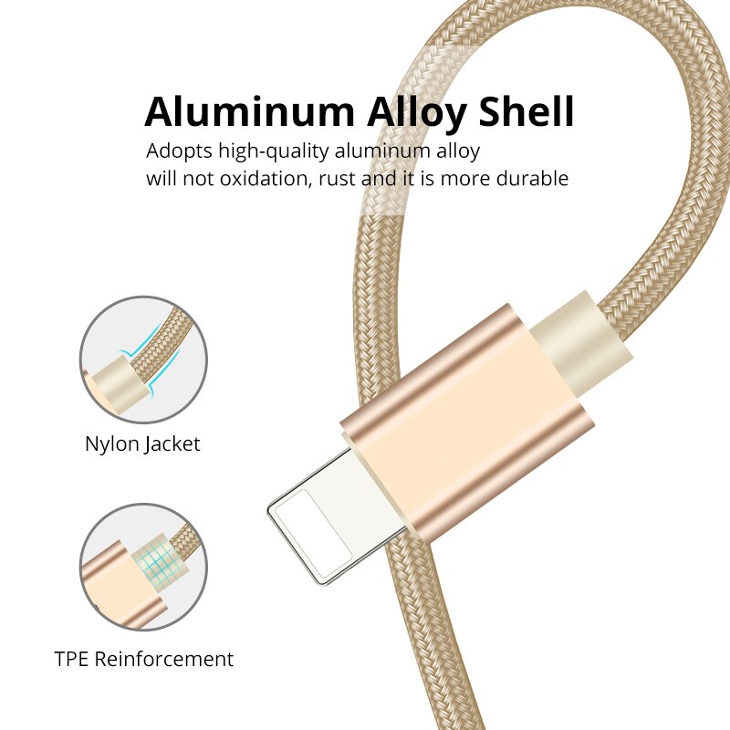 Rock 3.1A Metalen Nylon Gevlochten Telefoon Kabel Voor Iphone Snelle Oplader Verlichting Usb Kabels Voor Iphone 11X8 7 6 Pro Max Plus Ipad