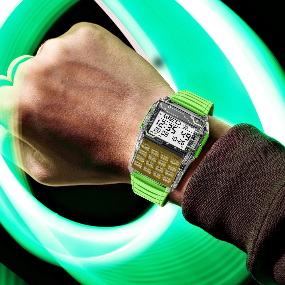 Heren- en damesstudentenhorloges Vintage creatief Rekenmachine Horloge Datum Berekening Digitaal elektronisch klein vierkant horloge
