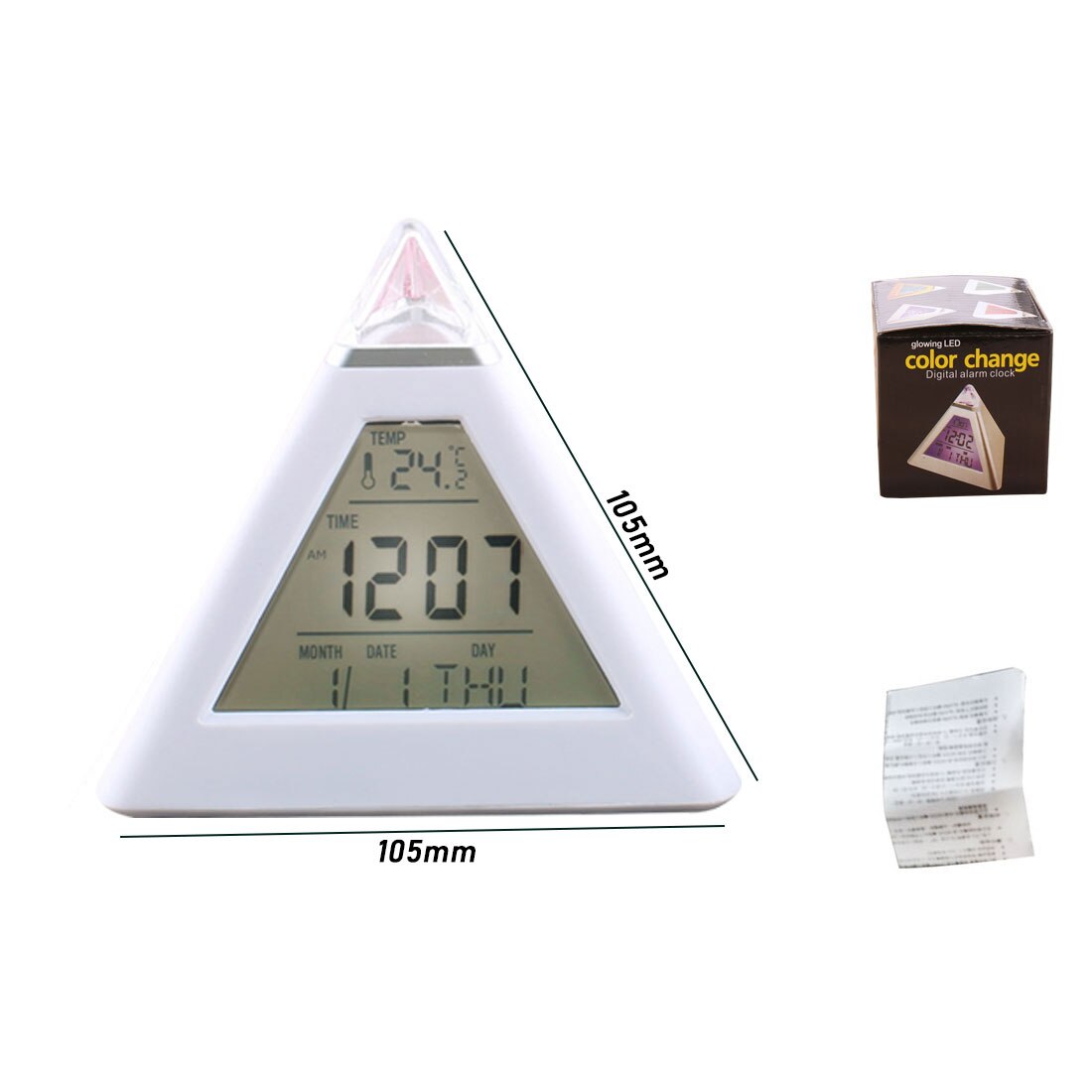 Reloj despertador Digital con proyector de techo, reloj despertador con termómetro de temperatura, indicador de fecha y calendario: Triangle 7 colors