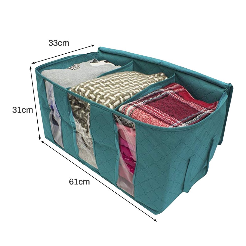 1 Uds. Bolsa de ropa de edredón caja de almacenamiento de tela no tejida con asas plegable a prueba de humedad Caja de almacenamiento sellada organizador transparente: E-blue 61x33x31cm