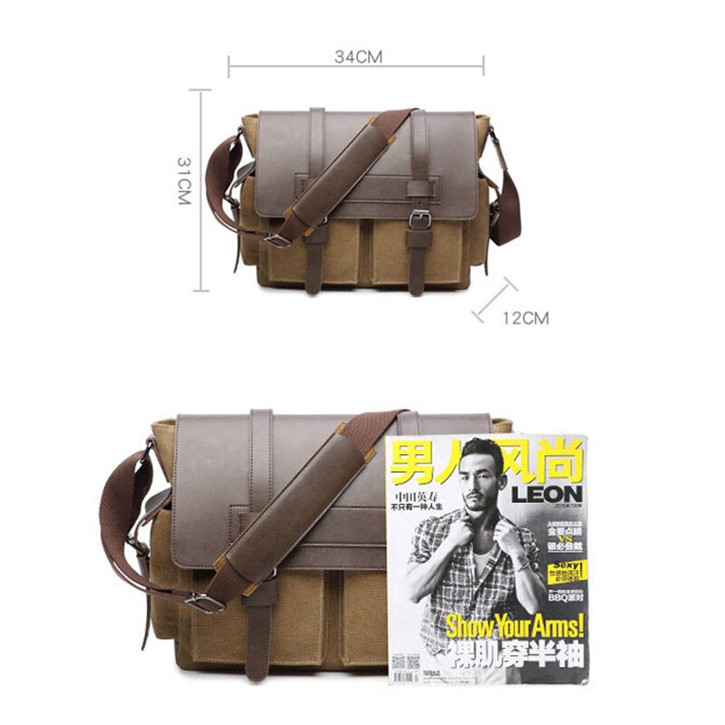 Canvas Aktetas Vintage Mannen Messenger Bags Man Schoudertas Met Lederen Crossbody Tassen Aktetas