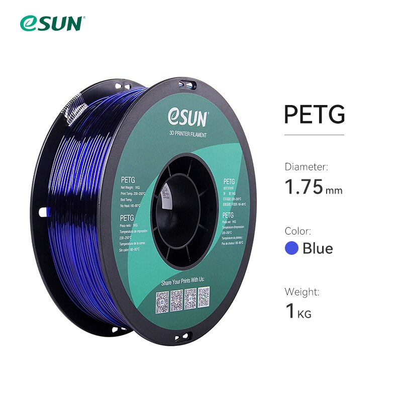 eSUN 3D Printer Filament PETG 1.75mm 1kg/2.2lbs Plastic Filament Consumables PETG 3D Printing Material for 3D Printer: Blue