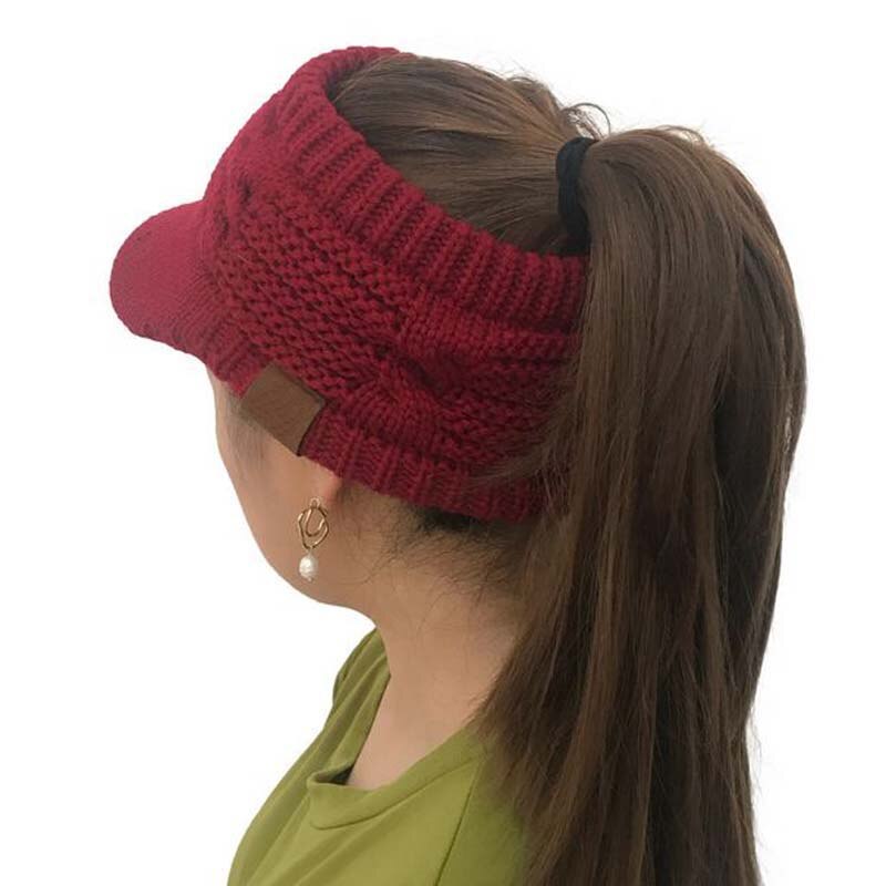 Xeongkvi Europa merke tomme visirer caps hår bånd høst vinter varm merke rotete bolle strikket horsetai hattemaker til kvinner jente 46-62cm: Rød