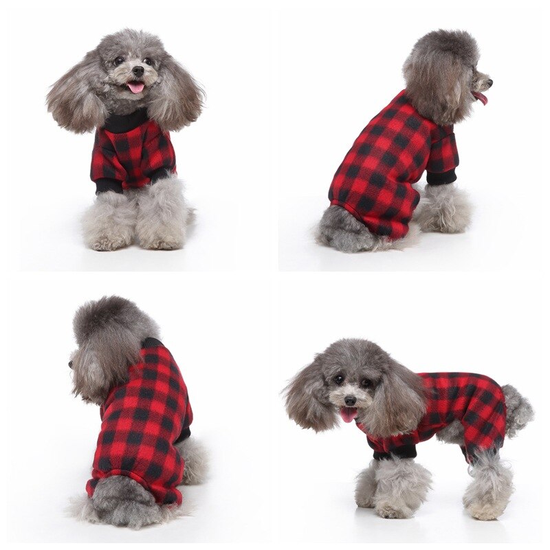 Pyjama d'hiver pour chien, combinaison pour Chihuahua, carlin, Costume de chiot, vêtements à carreaux pour animaux de compagnie