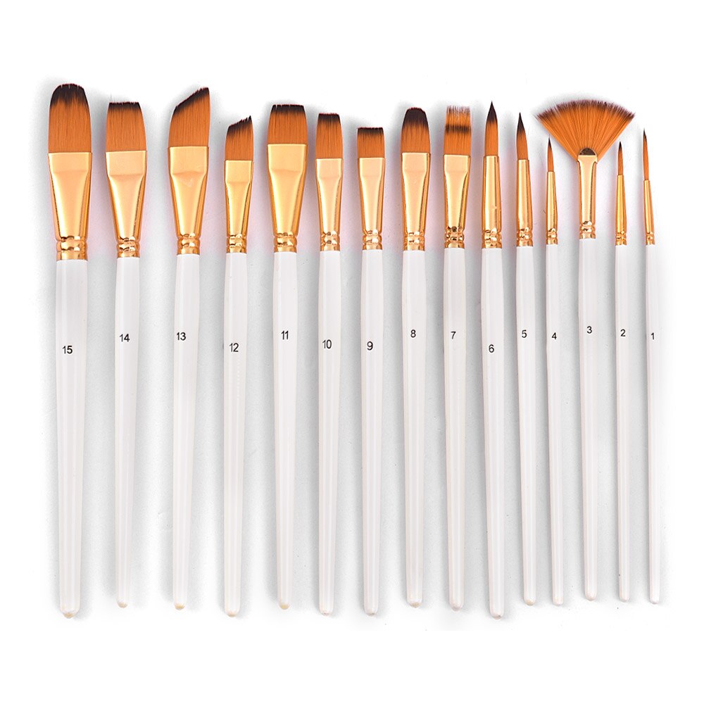 Artist Paint Brush Set 15 different Shapes &amp; Sizes Paintbrushes Wood Handles No Shed Hairs with Free Painting Knife&amp;Sponge