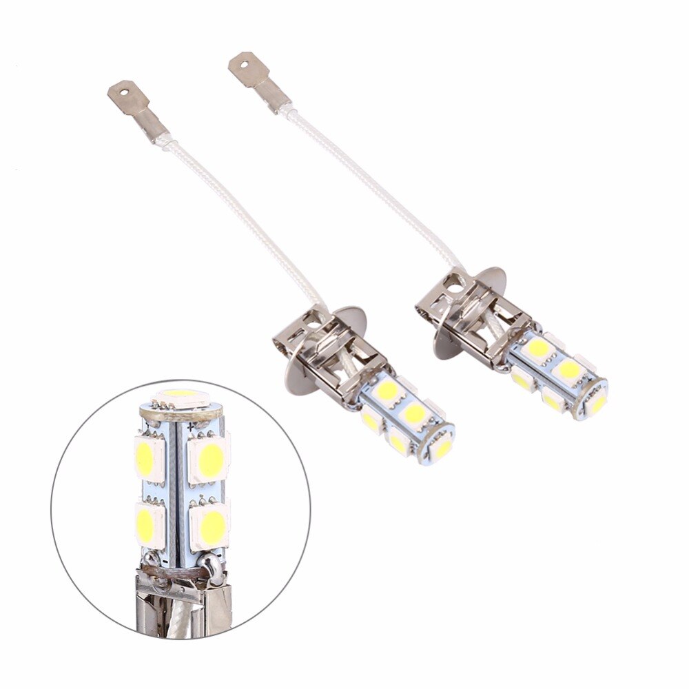 2x H3 5050 Wit 9 SMD LED Xenon DC12V Auto Mistlamp Lamp LED Lampen 6500k ~ 7000k Wit