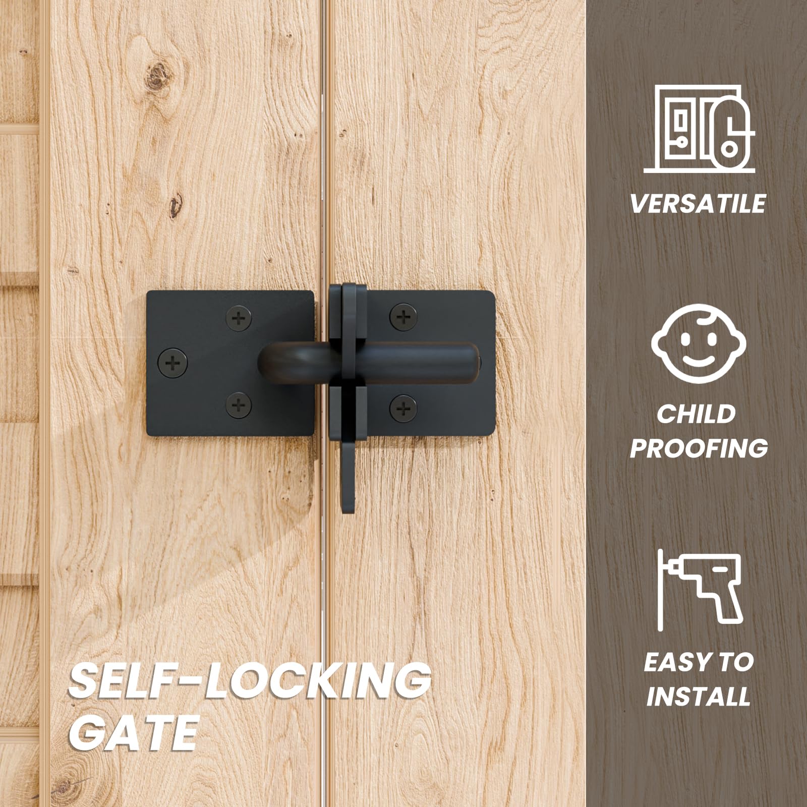 Pestillo de puerta automático para valla de madera, bloqueo de puerta automático, palanca de gravedad para puerta de valla de madera, Pestillos de puerta, negro