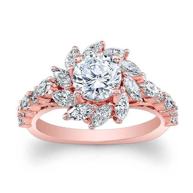 Huitan romântico planta agitando neve flor anéis de noivado rosa ouro farouche sonho proposta anéis atacado feminino gadget anel: 6