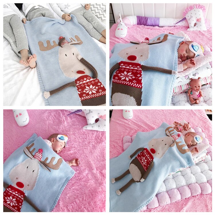 Nova marca bebe natal cervos cobertor estéreo toalha de ouvido primavera outono kniting soogan camisola colcha praia esteira do bebê algodão cobertor