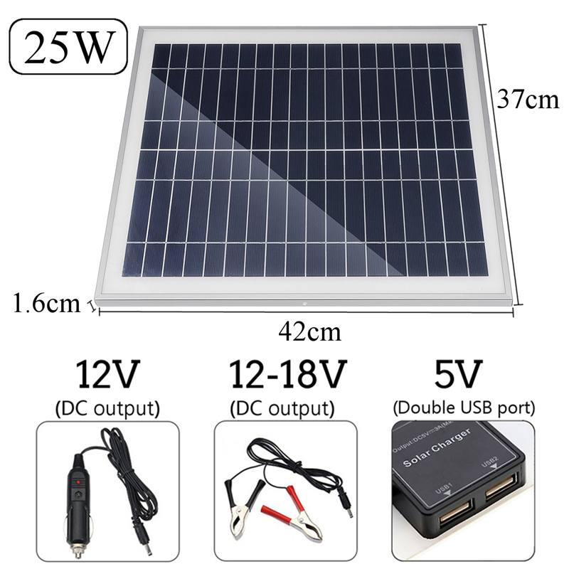 Zonnepanelen Super Zwart 25W Watt Monokristallijn Zonnepaneel 0A Solar Charger 18V + Dc Lijn Zon panel Solar Mobiele Power Bank