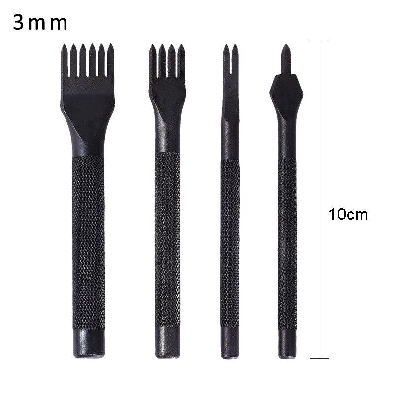4 stk/sæt 3mm/4mm læder hulstanser stål hulskærer sort læder håndværksværktøj 1/2/4/6 tand-diy håndlavet: Sort 3mm