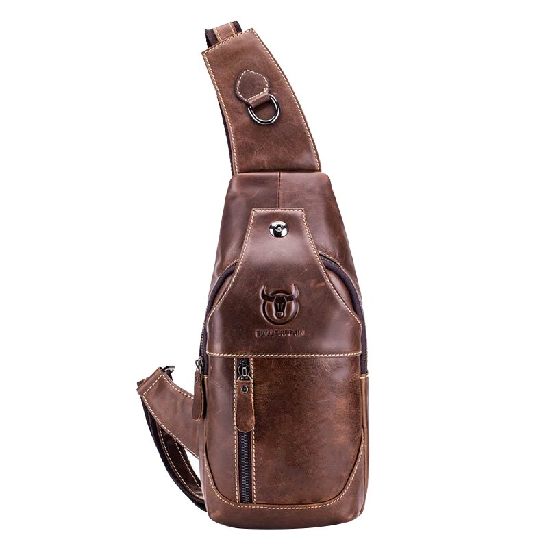LJL-BULLCAPTAIN sac bandoulière homme sac bandoulière poitrine cuir portefeuille marron etanche antivol voyage a pied: Default Title