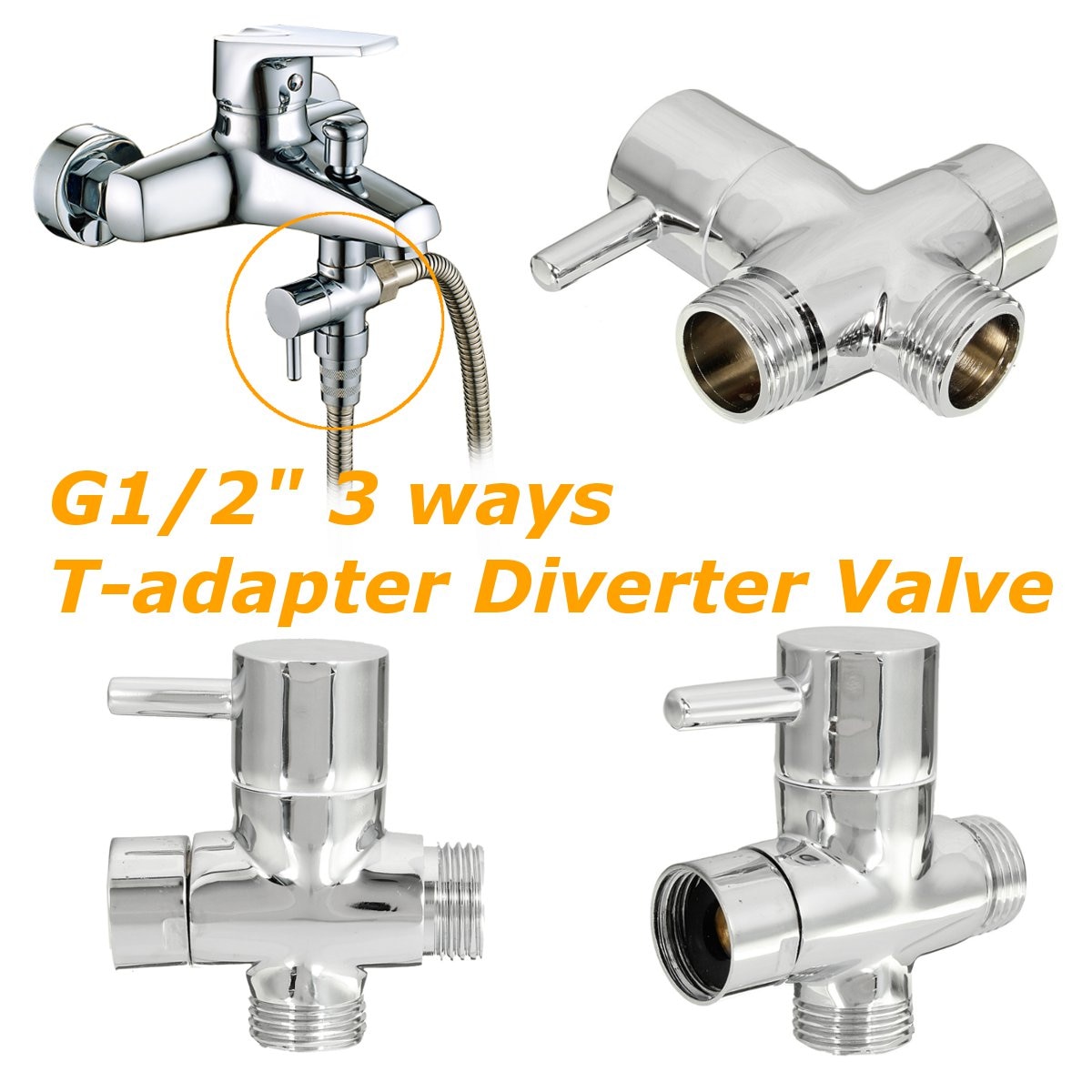 Brass Diverter Valve 3 way Water Separator Shower Tee Adapter Adjustable Shower Head Diverter Valve Bathroom Accessories