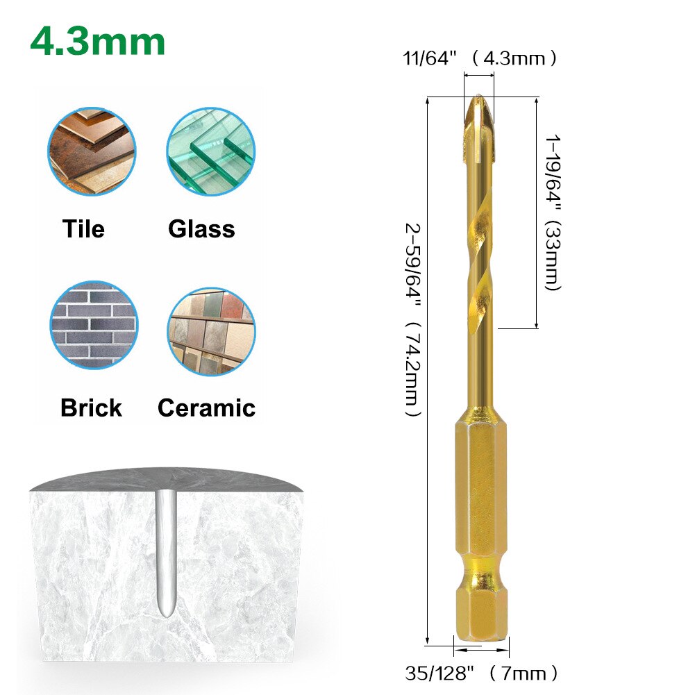 Hex Shank Tegel Glas Cross Spear Head Lange Boor 6/8/10/12Mm Tungsten Carbide tip Voor Keramische Beton Metalen Boren: 4mm