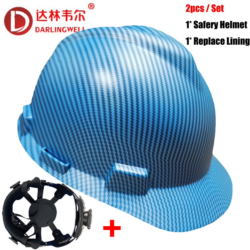 2pcs/set CE ABS Safety Helmet Carbon Fiber Construction V Gard Hard Hat with Lining Protective Helmets Work Cap Headwear: Matte Blue