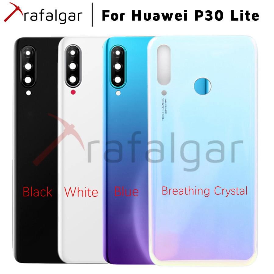 Til huawei  p30 lite batteridæksel bagside glaspanel nova 4e baghus dørkasse med udskiftning af kameraglas linse mar -lx1