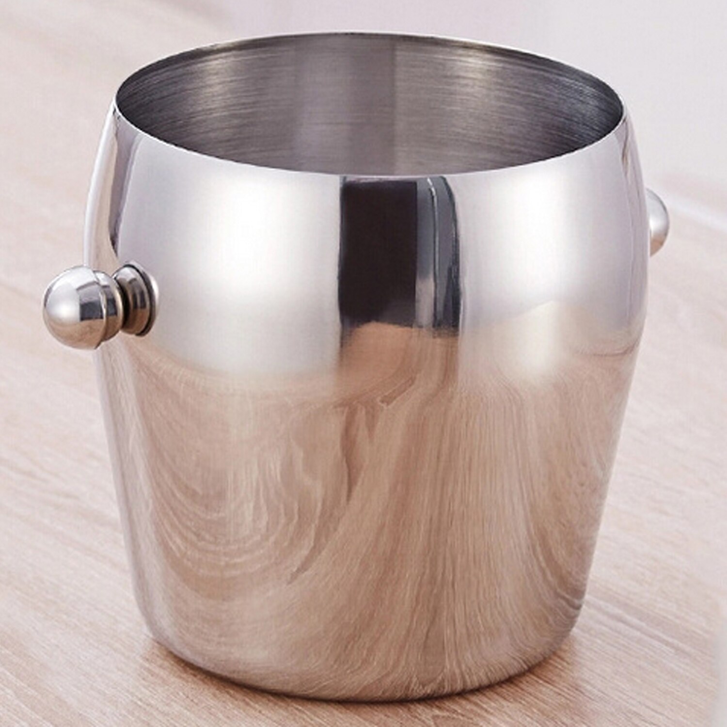 Behokic 1L Stainless Steel Ice Bucket Bar Pub Wine Beer Champagne Whisky Cooler Bottle Cubes Bucket Container Round Side Handle